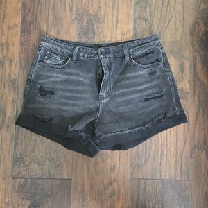 KanCan Washed Black Distressed Roll-Hem Jean Shorts